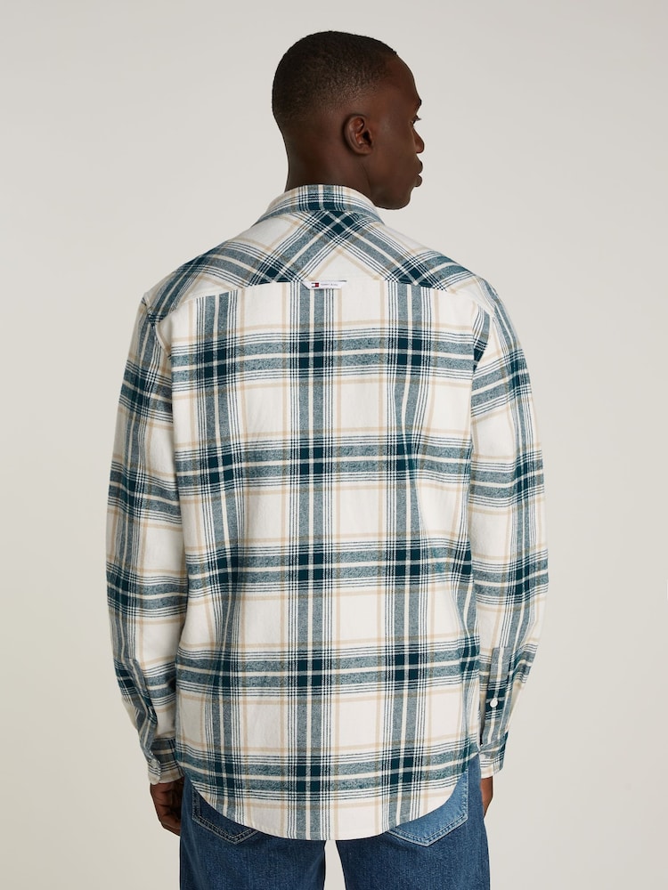 Tommy Jeans White Regular Fit Check Flannel Shirt - Image 2 of 6