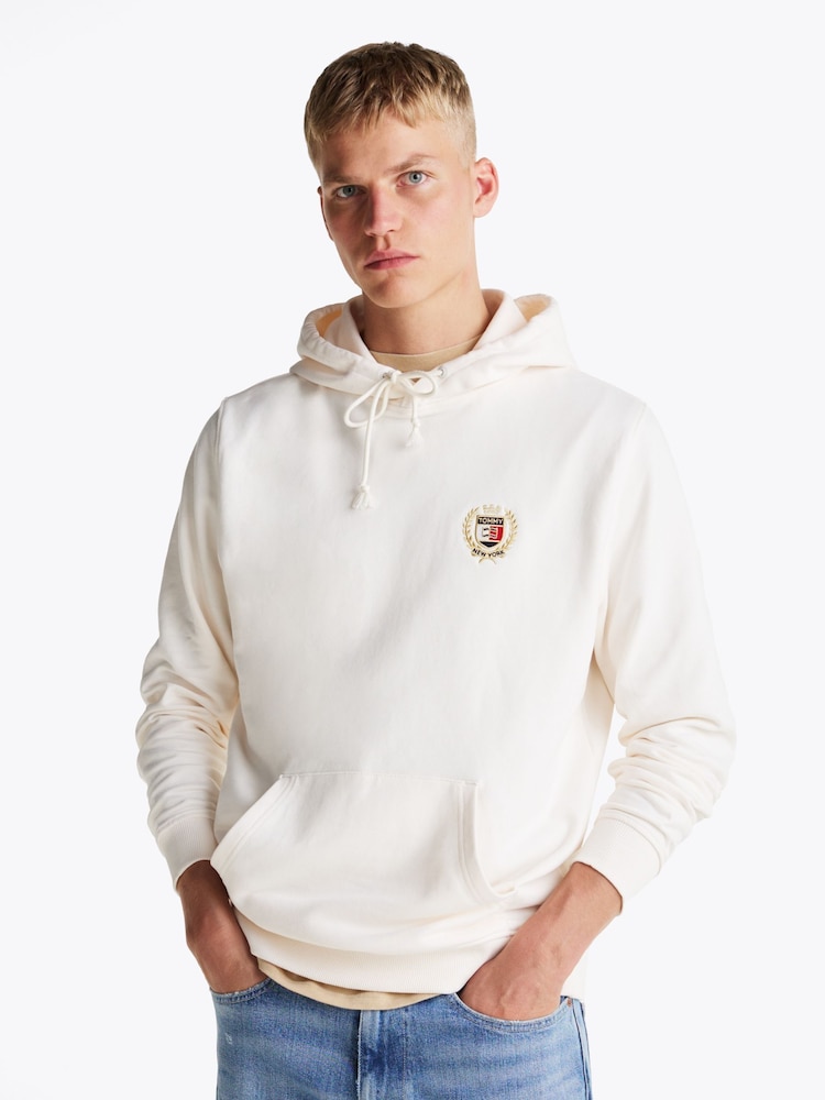 Tommy Jeans White Regular Fit Flag Crest 100% Cotton Hoodie - Image 1 of 5
