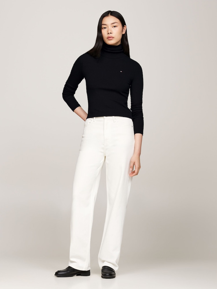 Tommy Hilfiger Slim Fit 5x2 Rib Roll Neck Long Sleeved Black T-Shirt - Image 1 of 6 Tommy Hilfiger Slim Fit 5x2 Rib Roll Neck Long Sleeved Black T-Shirt - Image 1 of 6