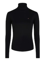 Camiseta Tommy Hilfiger Slim Fit  5x2 Rib, gola alta, manga comprida, preta - Imagem 5 de 6