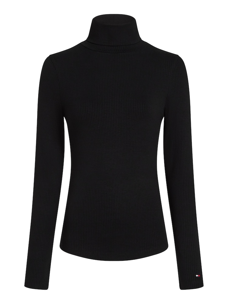 Tommy Hilfiger Slim Fit 5x2 Rib Roll Neck Long Sleeved Black T-Shirt - Image 6 of 6 Tommy Hilfiger Slim Fit 5x2 Rib Roll Neck Long Sleeved Black T-Shirt - Image 6 of 6