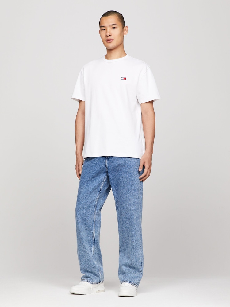 Tommy Jeans White Regular Fit Badge 100% Cotton T-Shirt - Image 4 of 5