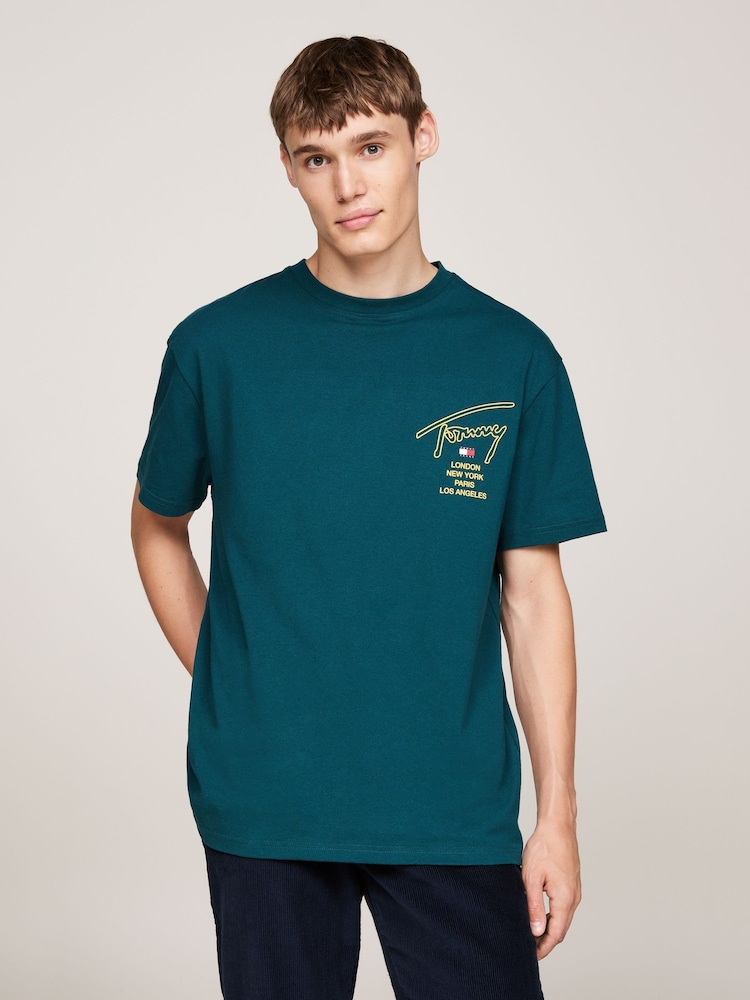 Tommy Jeans Blue Regular Fit 100% Cotton Signature City Twist T-Shirt - Image 1 of 5