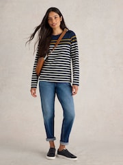 White Stuff Blue Whitney Stripe 100% Cotton Top - Image 1 of 6