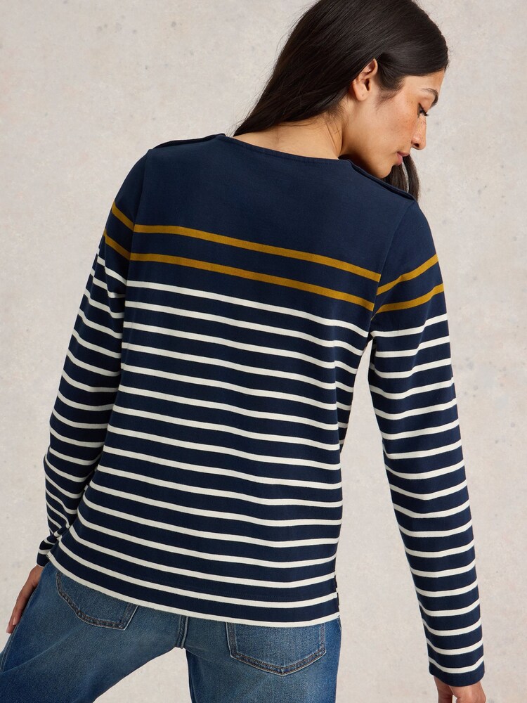 White Stuff Blue Whitney Stripe 100% Cotton Top - Image 2 of 6
