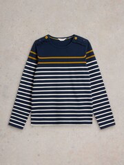 White Stuff Blue Whitney Stripe 100% Cotton Top - Image 5 of 6