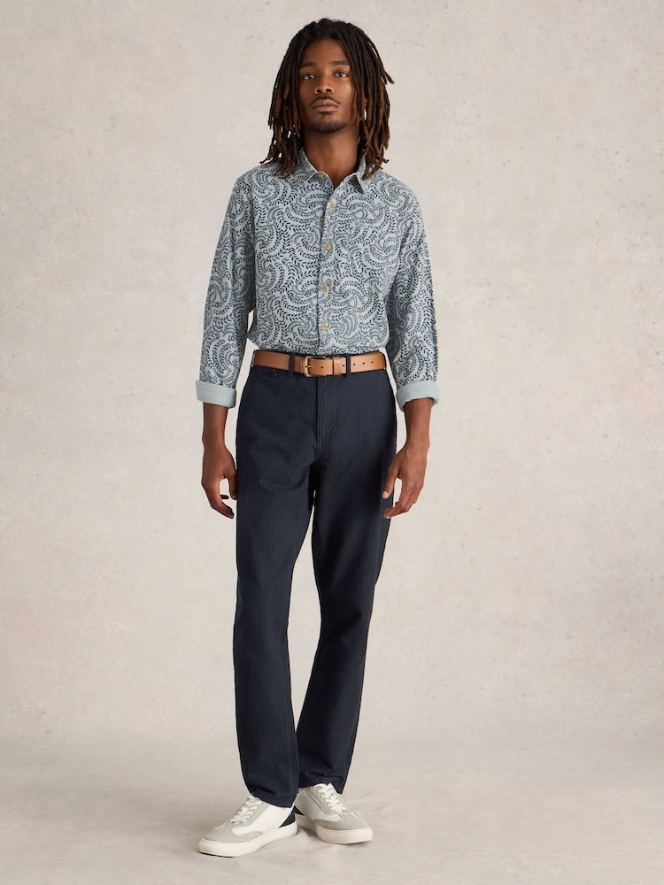 White Stuff Blue Leaf Printed 100% Cotton Shirt - Image 1 of 6