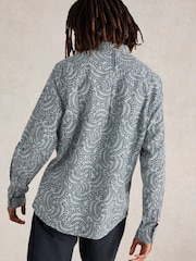 White Stuff Blue Leaf Printed 100% Cotton Shirt - Image 3 of 6