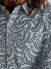 White Stuff Blue Leaf Printed 100% Cotton Shirt - Image 4 of 6