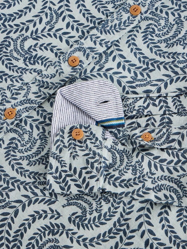 White Stuff Blue Leaf Printed 100% Cotton Shirt - Image 6 of 6
