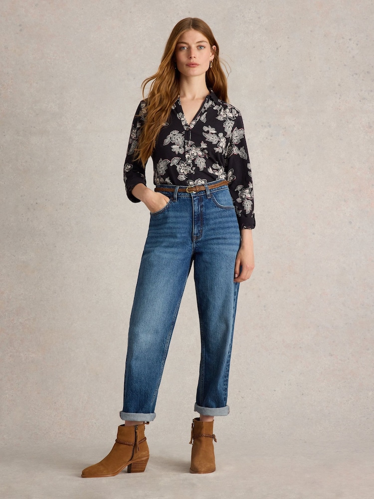 White Stuff Black Annie Jersey 100% Cotton Shirt - Image 2 of 6