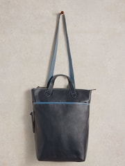 White Stuff Blue Leather Convertible Backpack - Image 1 of 3