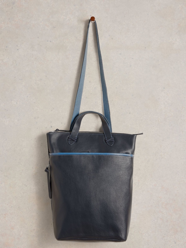 White Stuff Blue Leather Convertible Backpack - Image 1 of 3