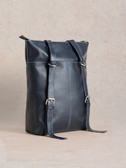 White Stuff Blue Leather Convertible Backpack - Image 2 of 3