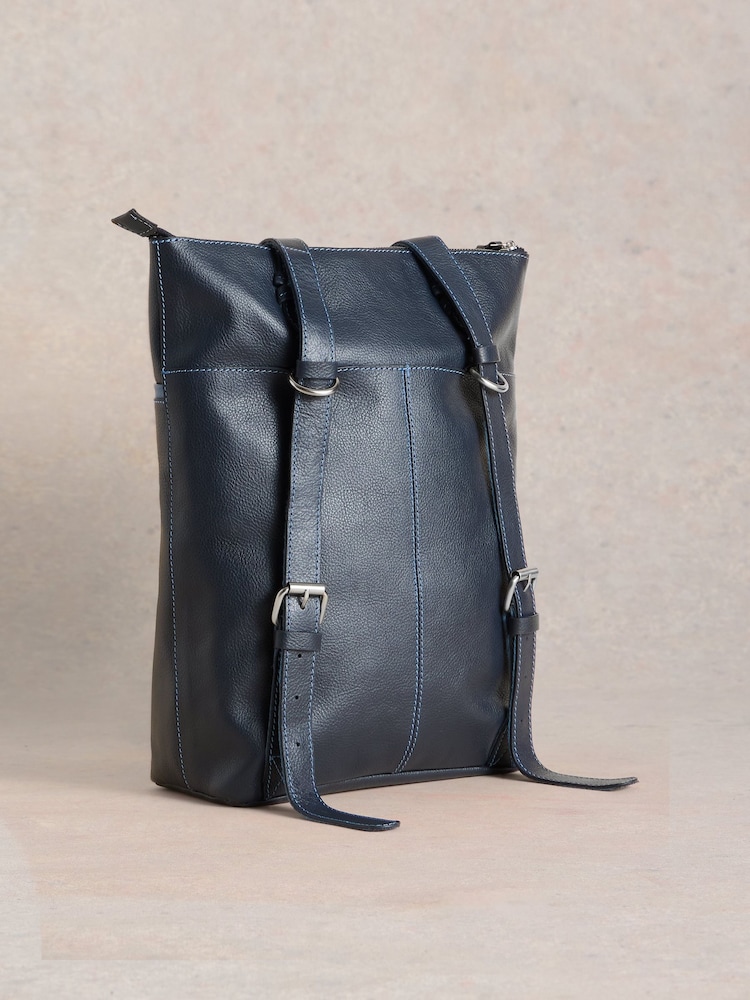 White Stuff Blue Leather Convertible Backpack - Image 2 of 3
