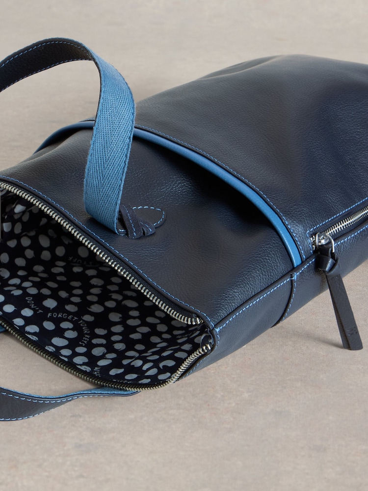 White Stuff Blue Leather Convertible Backpack - Image 3 of 3