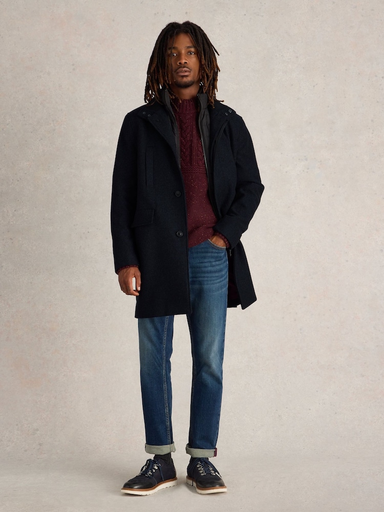White Stuff Blue Wool Funnel Coat - Image 1 of 6
