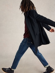 White Stuff Blue Wool Funnel Coat - Image 3 of 6