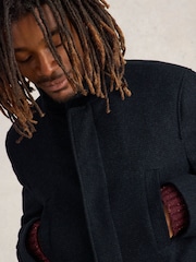 White Stuff Blue Wool Funnel Coat - Image 4 of 6
