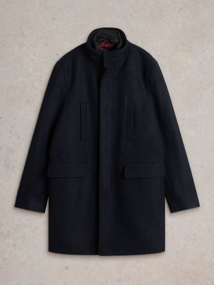 White Stuff Blue Wool Funnel Coat - Image 6 of 6