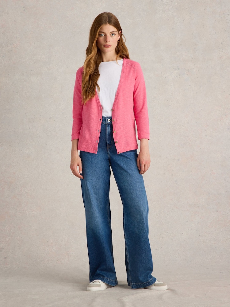 White Stuff Pink Naria Cotton/Linen Mix Cardigan - Image 1 of 6