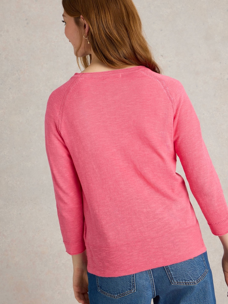 White Stuff Pink Naria Cotton/Linen Mix Cardigan - Image 2 of 6