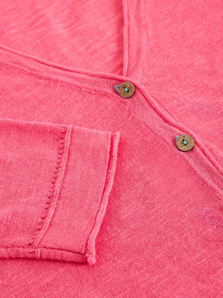 White Stuff Pink Naria Cotton/Linen Mix Cardigan - Image 6 of 6