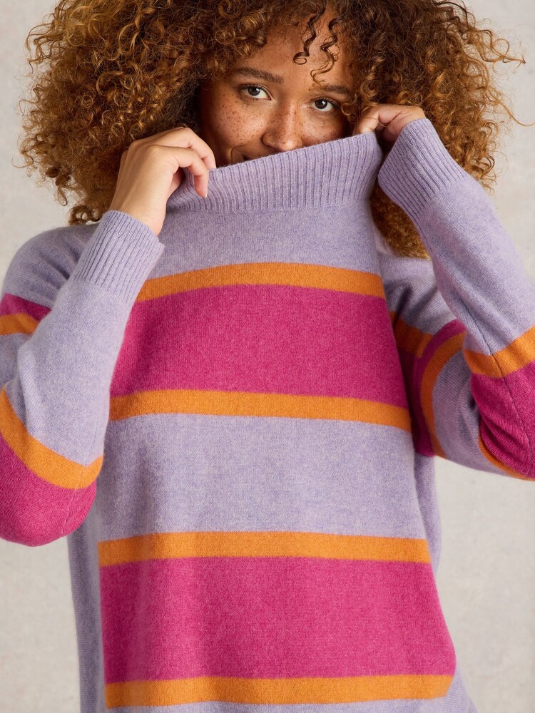 White Stuff Purple Holly High Cash Jumper - Image 3 of 6
