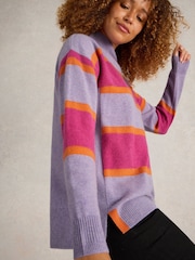 White Stuff Purple Holly High Cash Jumper - Image 4 of 6