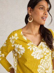 White Stuff Yellow Nelly 100% Cotton T-Shirt - Image 3 of 6