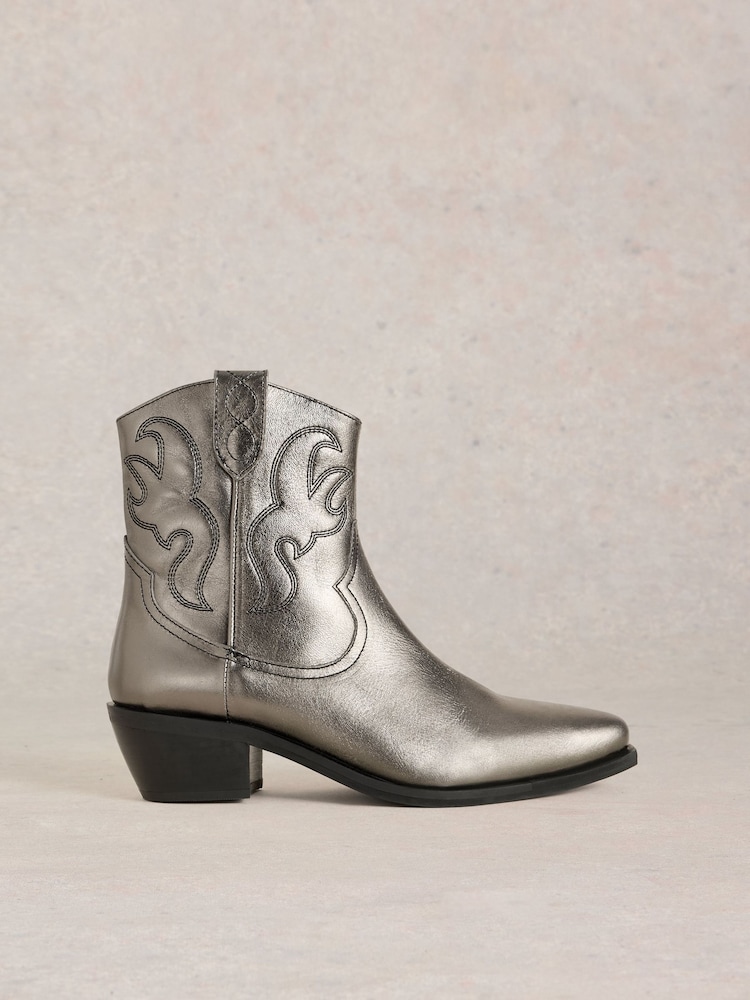 White Stuff Metallic Beau Western Boots - Image 1 of 5