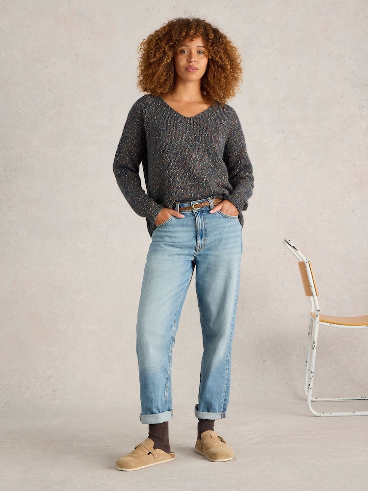 White Stuff Green Textured V-Neck Jumper - Image 1 of 6