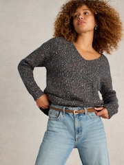 White Stuff Green Textured V-Neck Jumper - Image 3 of 6