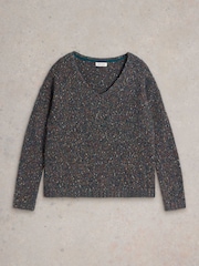 White Stuff Green Textured V-Neck Jumper - Image 5 of 6