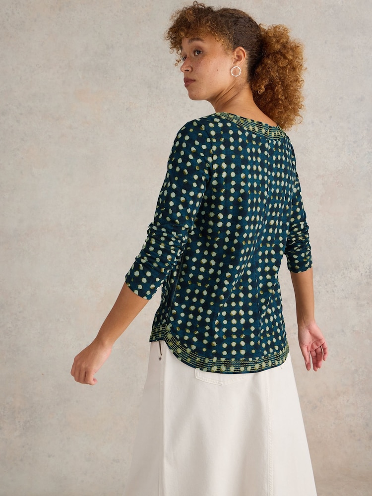 White Stuff Blue Long Sleeve Weaver T-Shirt - Image 2 of 6