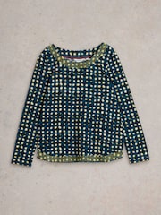 White Stuff Blue Long Sleeve Weaver T-Shirt - Image 5 of 6