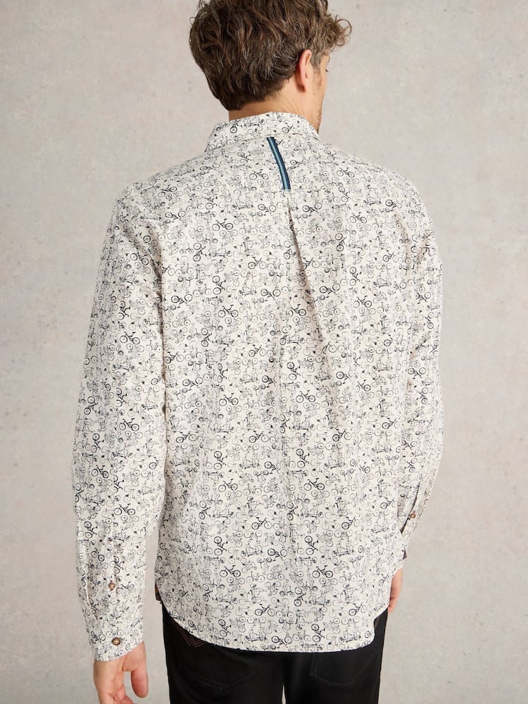 White Stuff Natural Bike Printed 100% Cotton Shirt - Image 2 of 6