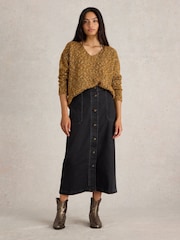 White Stuff Brown Textured V-Neck Jumper - Image 1 of 6