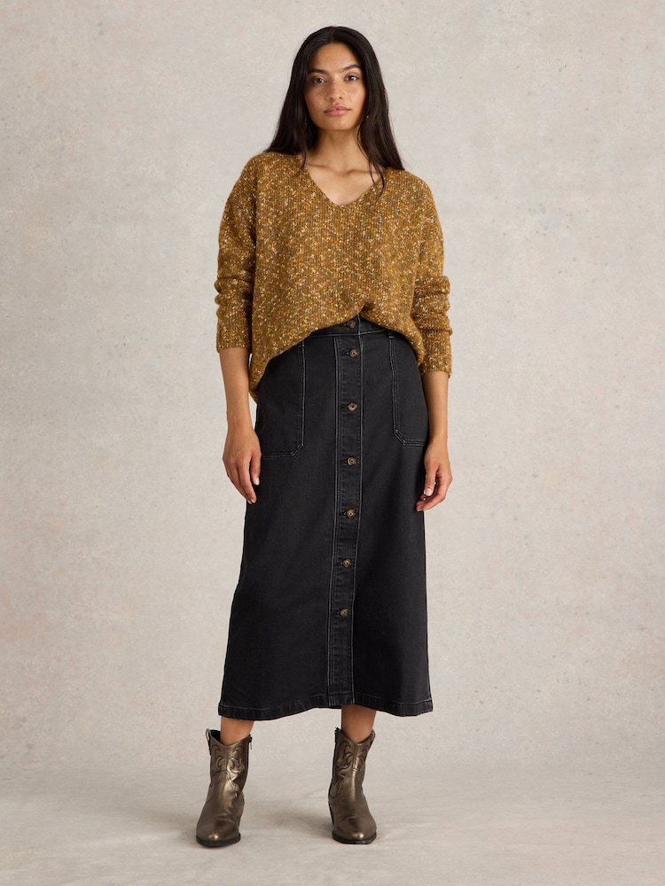 White Stuff Brown Textured V-Neck Jumper - Image 1 of 6