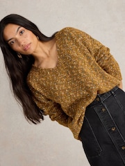 White Stuff Brown Textured V-Neck Jumper - Image 4 of 6