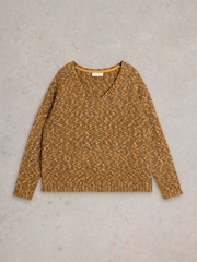 White Stuff Brown Textured V-Neck Jumper - Image 5 of 6