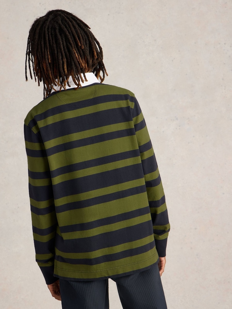 White Stuff Green Stripe Rugby 100% Cotton Shirt - Image 2 of 6