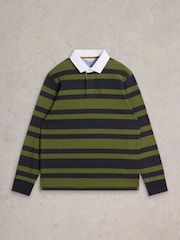White Stuff Green Stripe Rugby 100% Cotton Shirt - Image 5 of 6