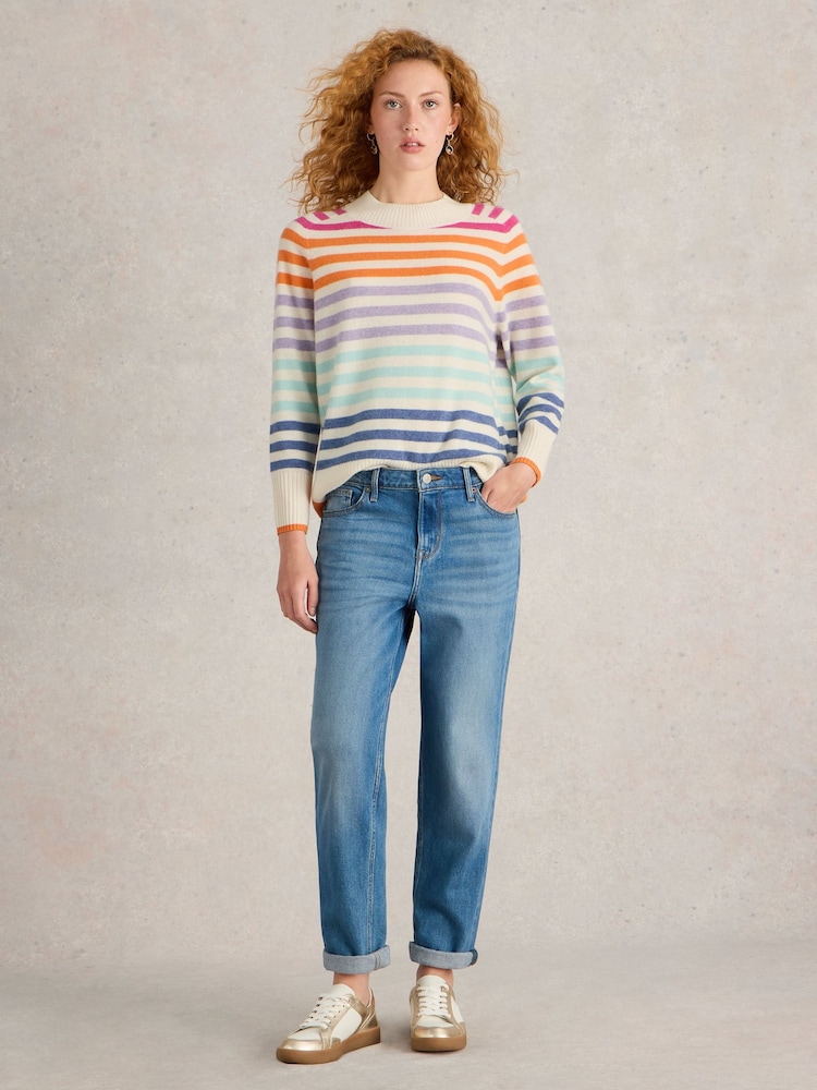 White Stuff Natural Rainbow Crew Cash Jumper - Image 1 of 6