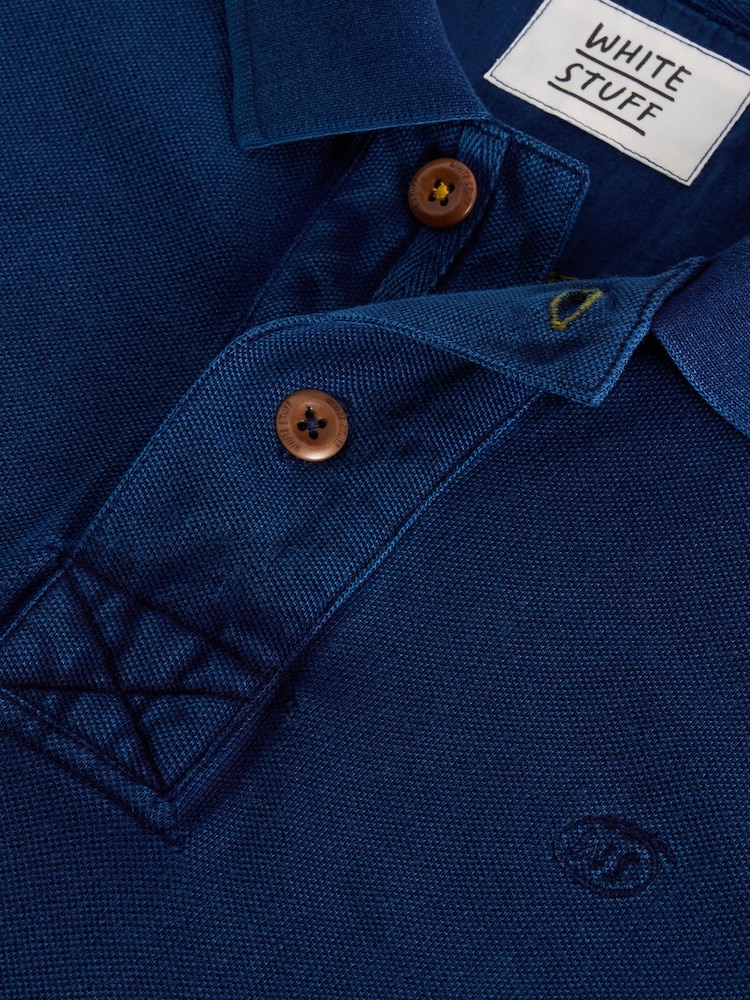 White Stuff Blue Utility 100% Cotton Polo Shirt - Image 6 of 6