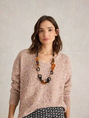 White Stuff Natural Textured V-Neck Jumper - Image 3 of 6