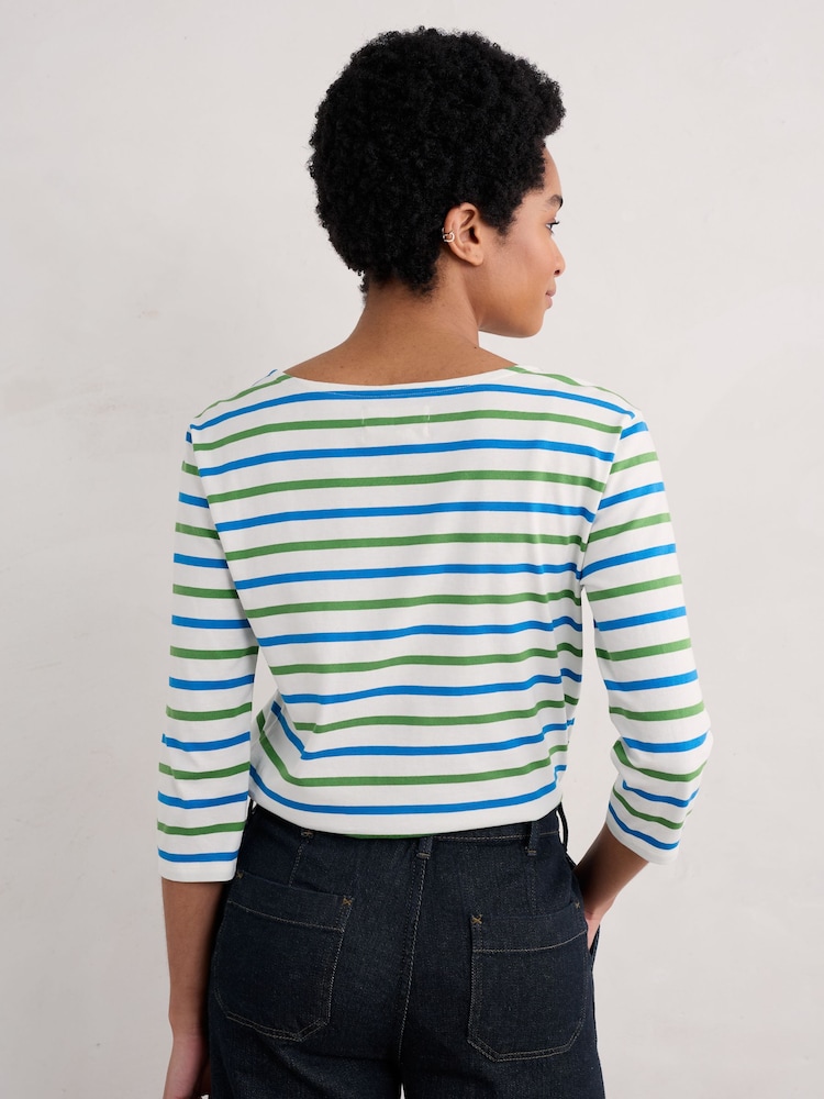 Seasalt Cornwall White/Green Multi Sailor Top - Image 2 of 2