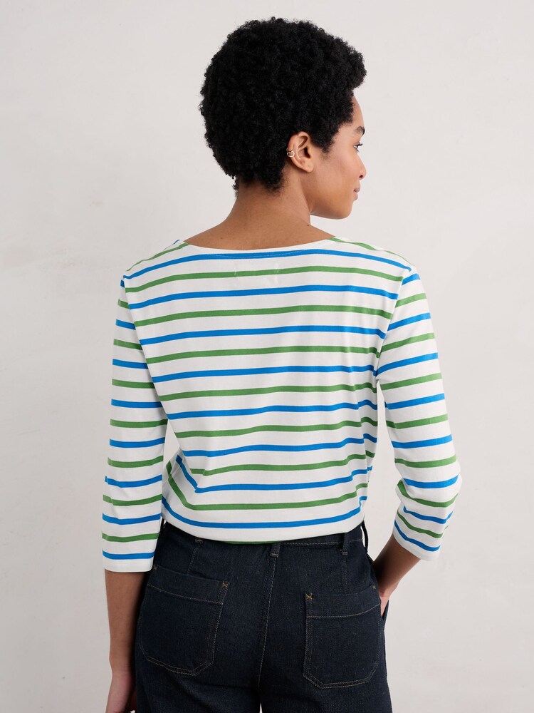 Seasalt Cornwall White/Green Multi Sailor Top - Image 2 of 2 Seasalt Cornwall White/Green Multi Sailor Top - Image 2 of 2