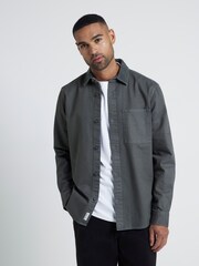 River Island Grey Regular Fit Long Sleeve Contrast 100% Cotton Cord Collar Shirt - Image 1 of 4