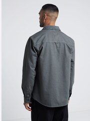 River Island Grey Regular Fit Long Sleeve Contrast 100% Cotton Cord Collar Shirt - Image 2 of 4